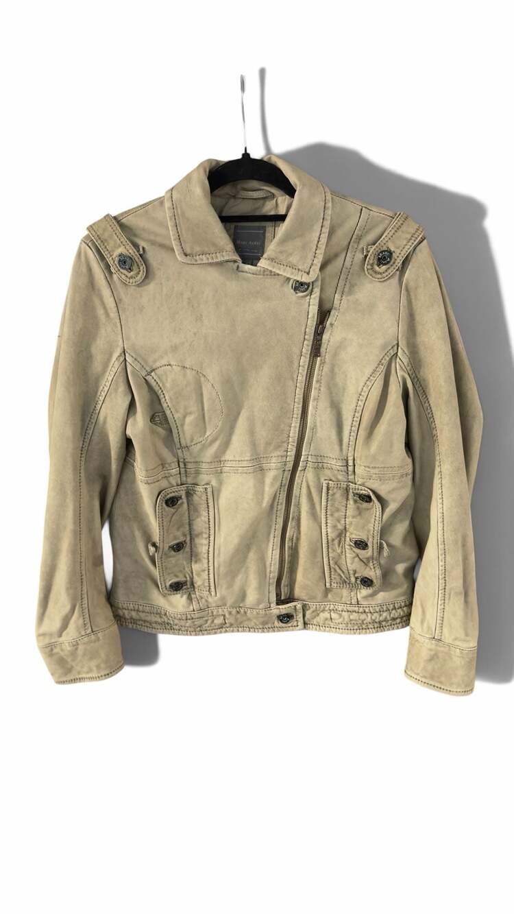 Marc Aurel Genuine Sheepskin Leather Distressed Biker Jacket Tan Size US10 GERMA